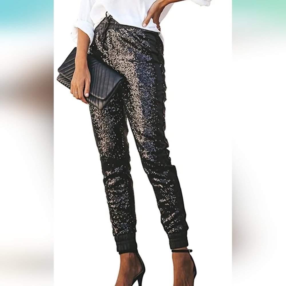 Allumk womens sequin joggers